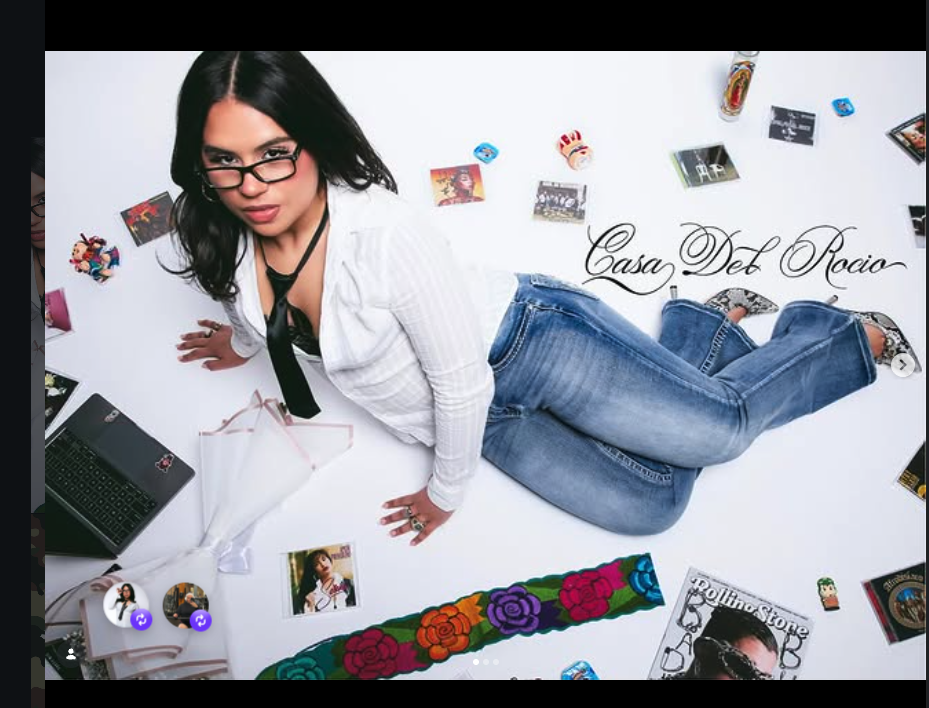 Sara, curator of Casa del Rocío, photographed in an editorial flatlay surrounded by event prints and a patterned blanket